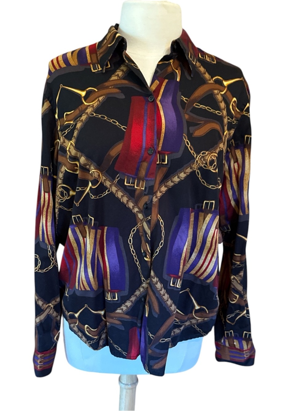 Lauren Ralph Lauren Vintage Button-Down Top Equestrian Print Excellent Size Med - Picture 9 of 9